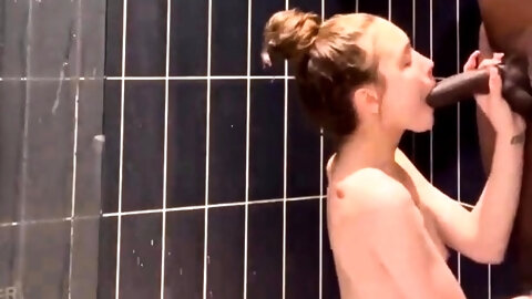 Petite Slut Sucks BBC in Shower