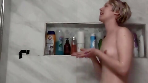 Getting my SMALL TITS  WETTTT in the SHOWER, playing with my HAIRY PUSSY, and talking to y'all